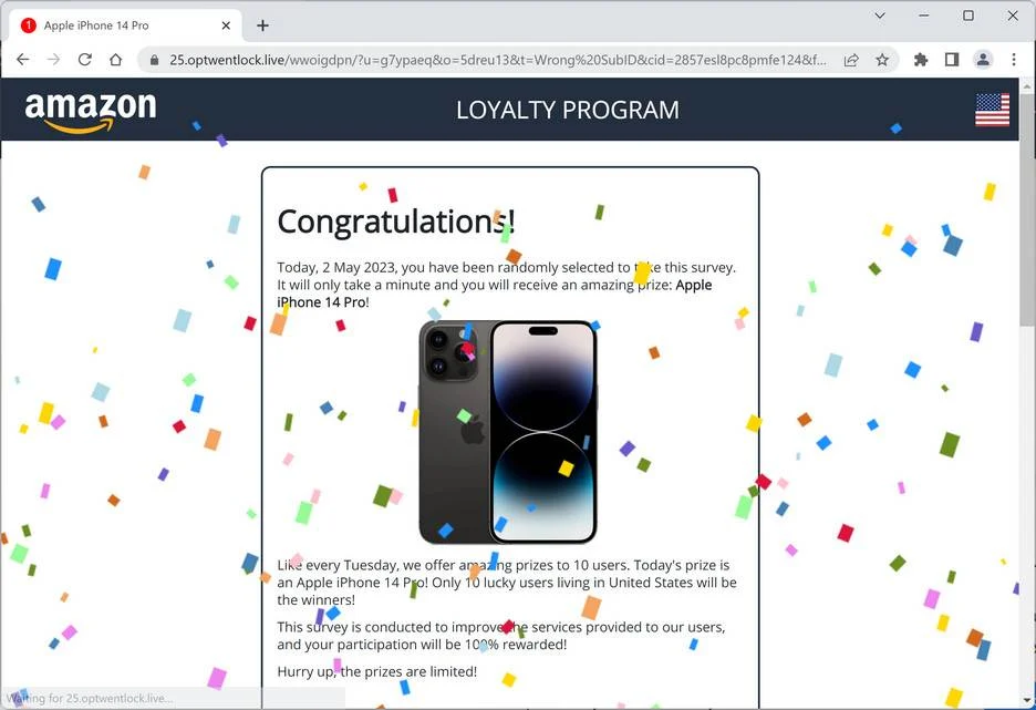 Screenshot of Optwentlock.live Fake Survey