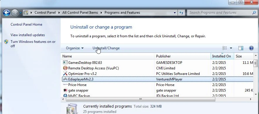 Uninstall EdiaplayerMv2.3 from Windows Remove EdiaplayerMv2.3 from Windows