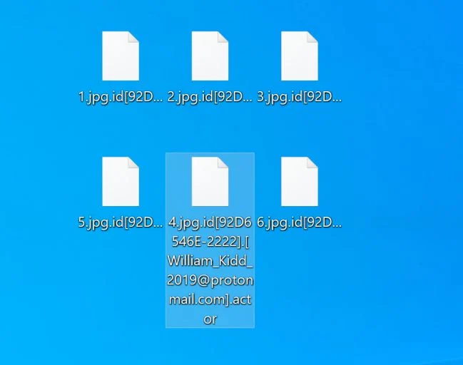 Image: [William_Kidd_2019@protonmail.com].Actor Ransomware