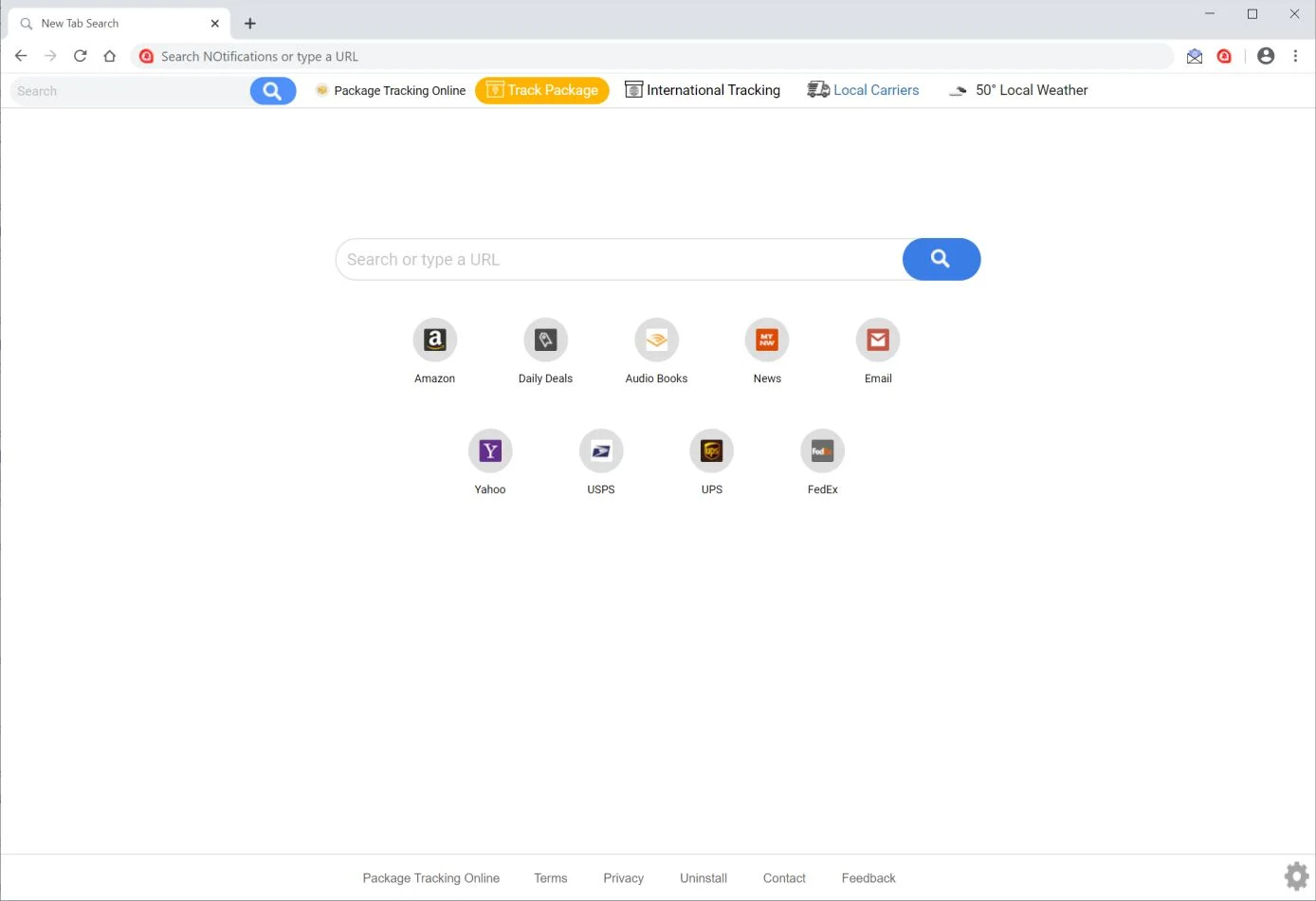 Image: Chrome browser is redirected to Package Tracking Online