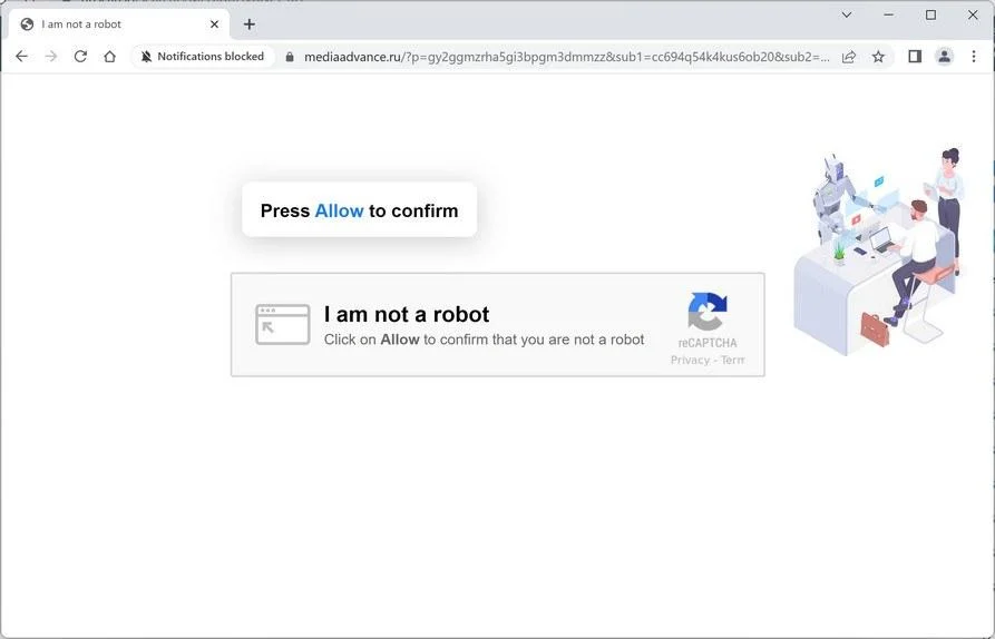 Image: Chrome browser is redirected to Mediaadvance.ru
