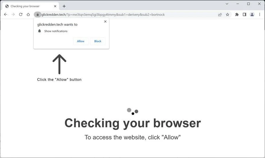 Image: Chrome browser is redirected to Glickredden.tech