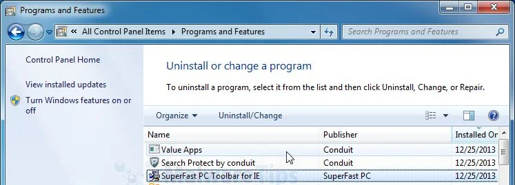 [Image: Uninstall SuperFast PC Toolbar from Windows]