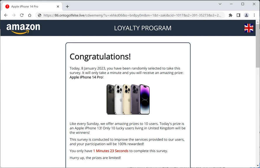 Image: Ontogolfelse.live Fake Amazon Survey