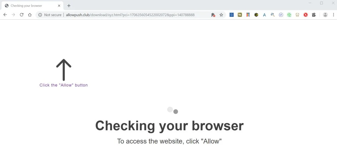 Image: Checking your browser. To access the website, click Allow Pop-up Scam