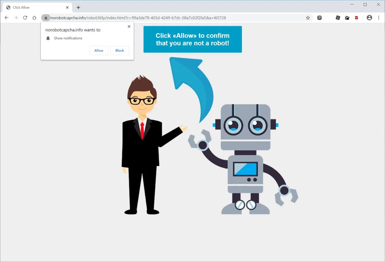 Image: Chrome browser is redirected to Norobotcapcha.info