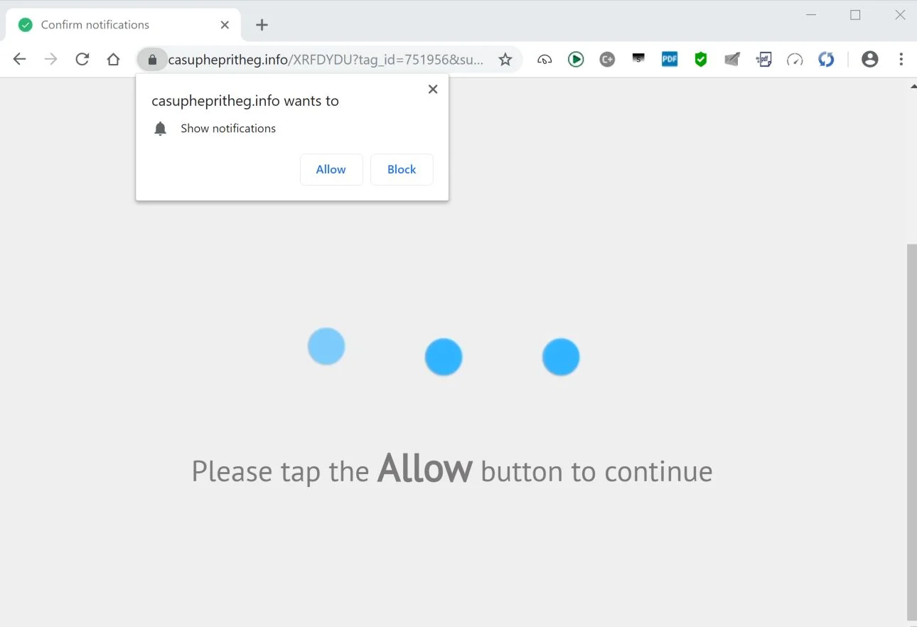 Image: Chrome browser is redirected to the Casuphepritheg.info site
