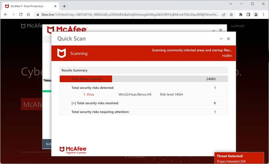 Image: Libes.live Fake McAfee Virus Alert