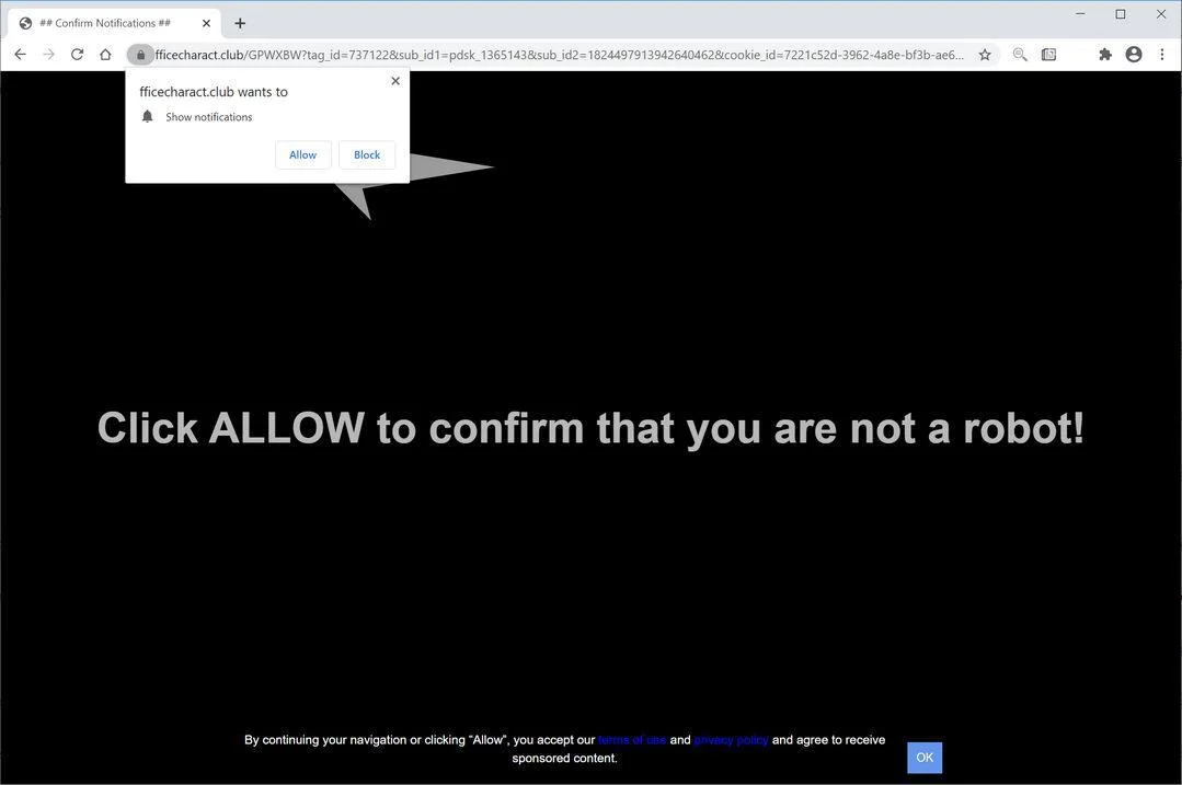 Remove Fficecharact.club pop-up ads (Virus Removal Guide) 1 Image: Chrome browser is redirected to Fficecharact.club