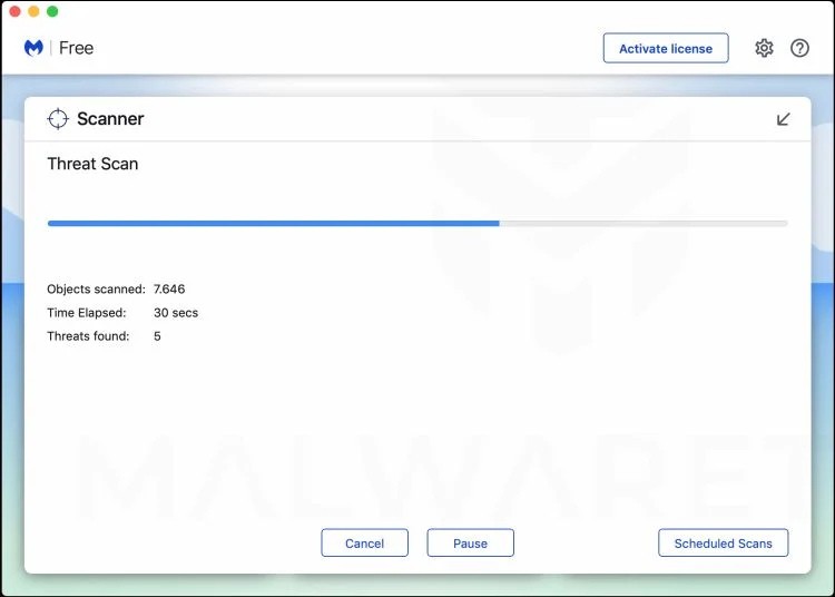 Wait for Malwarebytes for Mac to scan your computer Wait for Malwarebytes for Mac to scan for malware