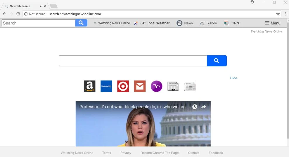 Watching News Online New Tab Search redirect