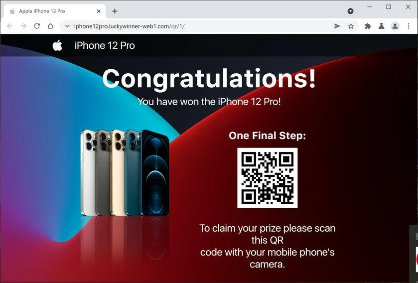 Remove Iphone12pro.luckywinner-web1.com scam (Removal Guide) 1 Image: Chrome browser is redirected to Iphone12pro.luckywinner-web1.com