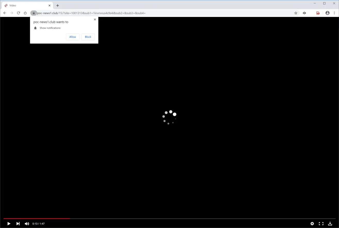 Image: Chrome browser is redirected to Poc-news1.club