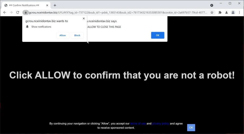 Remove Nceinidontav.biz pop-up ads (Virus Removal Guide) 1 Image: Chrome browser is redirected to Nceinidontav.biz