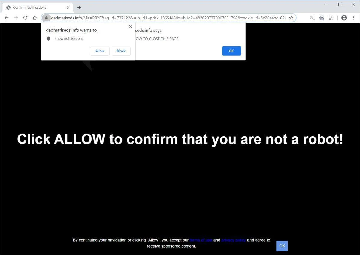 Image: Chrome browser is redirected to Dadmariseds.info