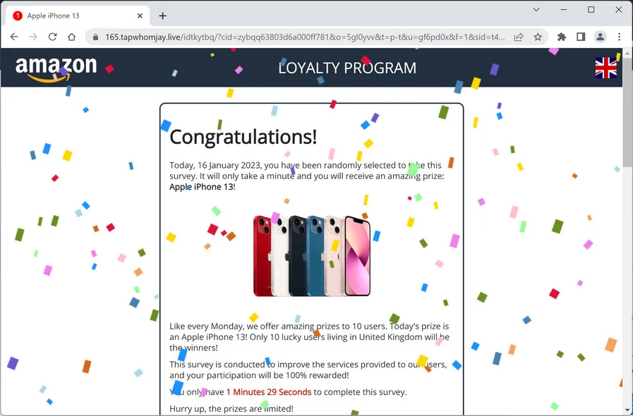 Image: Tapwhomjay.live Fake Amazon Survey
