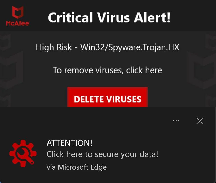 Remove McAfee Win32/Spyware.Trojan.HX Fake Alerts Virus 1 McAfee Win32/Spyware.Trojan.HX