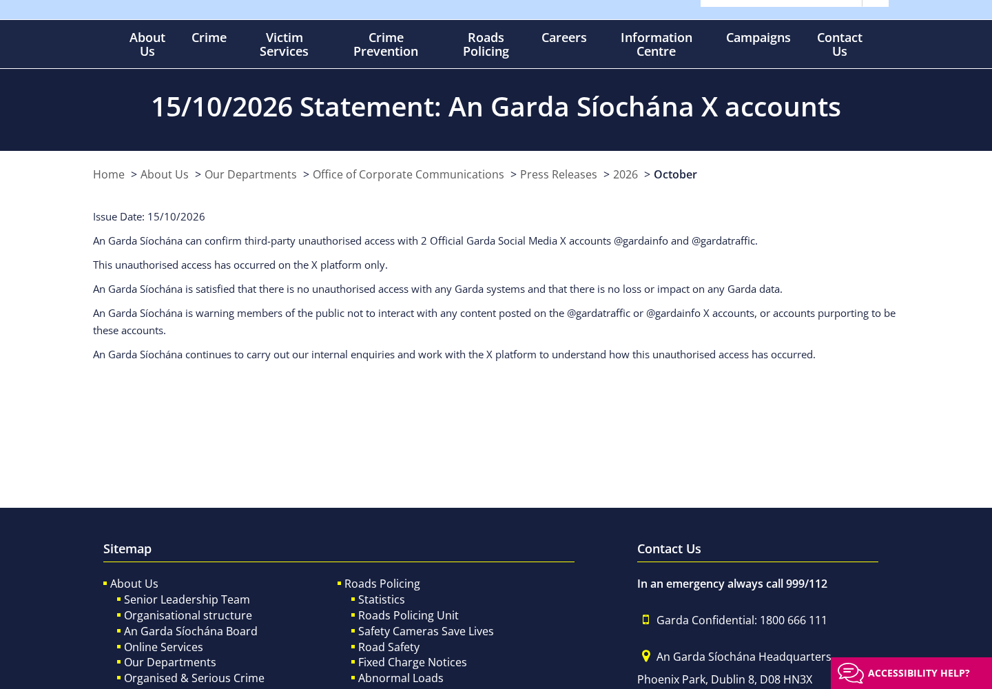 Garda Crypto Airdrop Scam: Hijacked Police Accounts and Fake Claim Links 1 Official Garda statement confirming unauthorized access to GardaInfo and GardaTraffic on X and warning the public not to interact with their content