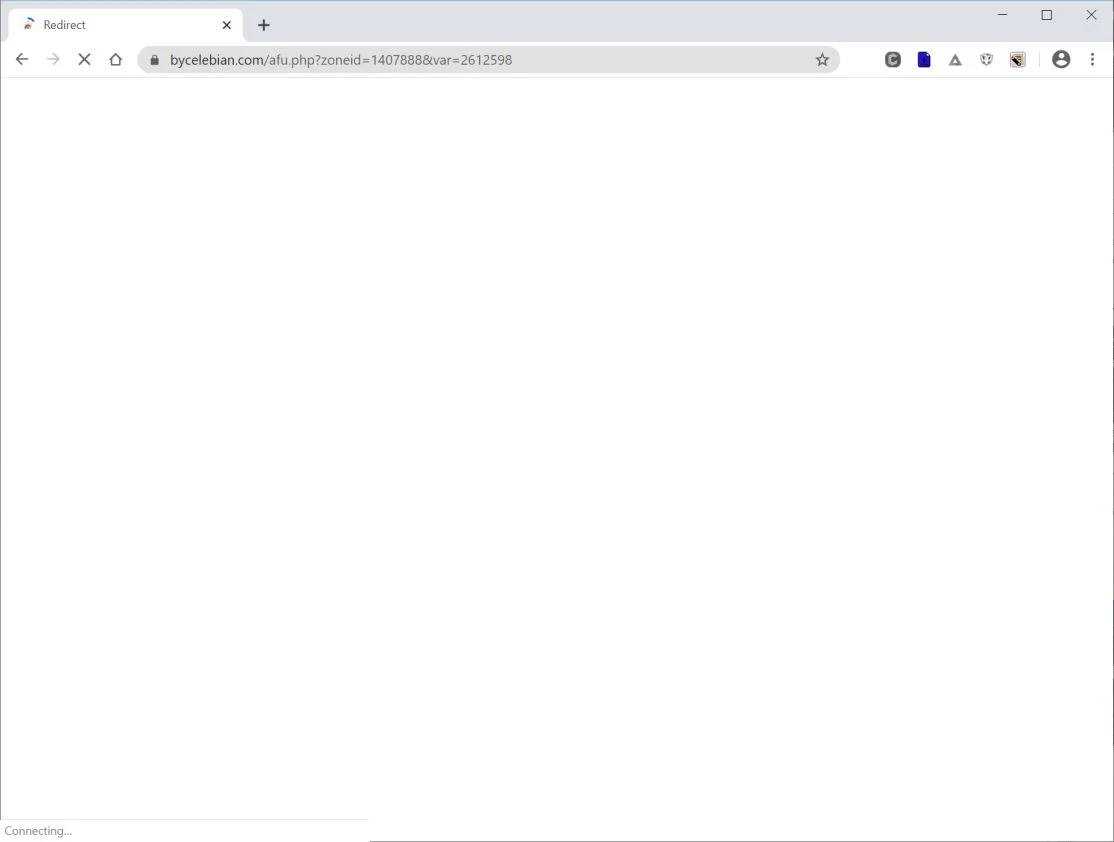 Image: Chrome browser is redirected to Bycelebian.com