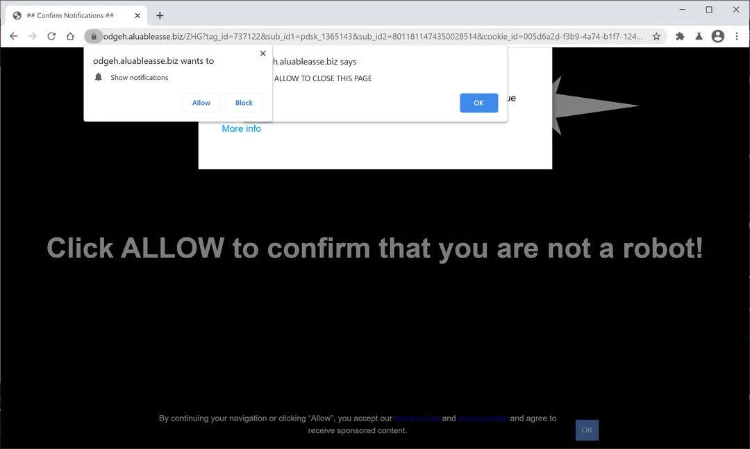Remove Aluableasse.biz pop-up ads (Virus Removal Guide) 1 Image: Chrome browser is redirected to Aluableasse.biz