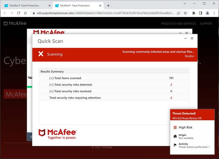 Image: Ourpcthreatremover.site Fake Antivirus Scan