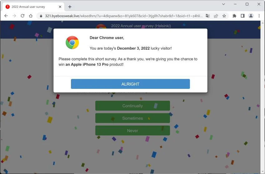 Remove Byebossweak.live Ads (Virus Removal Guide) 1 Image: Byebossweak.live Fake Google Loyalty Program Survey