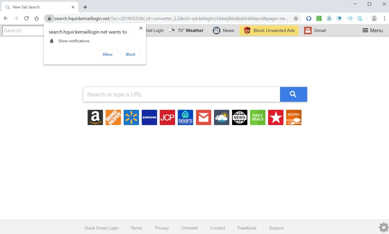 Remove Search.hquickemaillogin.net redirect (Virus Removal Guide) 1 Image: Chrome browser is redirected to search.hquickemaillogin.net
