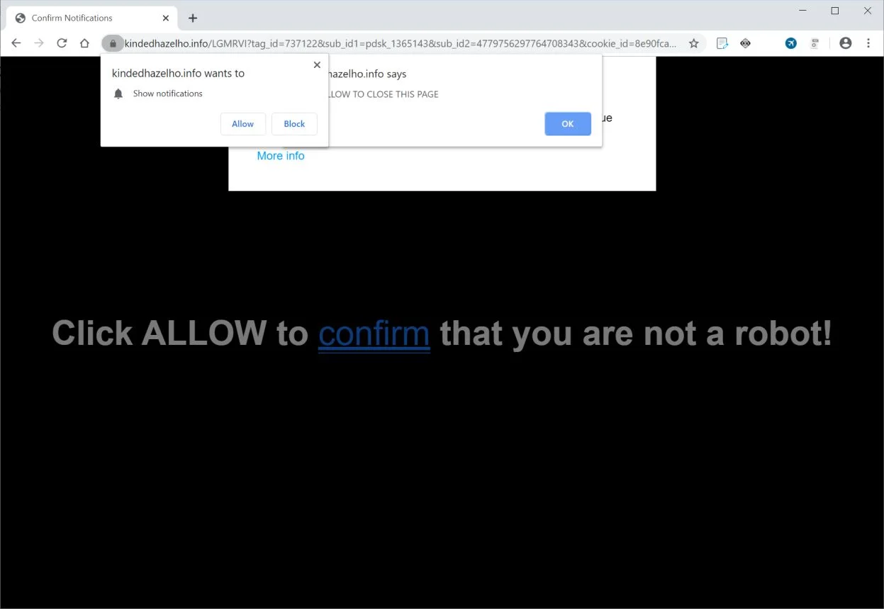 How to remove Kindedhazelho.info pop-up ads (Virus Removal Guide) 1 Image: Chrome browser is redirected to Kindedhazelho.info