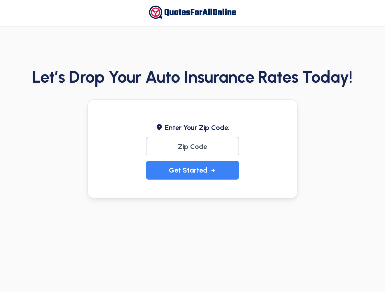 Costco $24.99 Car Insurance: Scam or Legit? The Low-Price Ad Investigated 1 Original QuotesForAllOnline screenshot showing a ZIP code form rather than a Costco insurance policy
