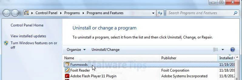 Funmoods uninstaller