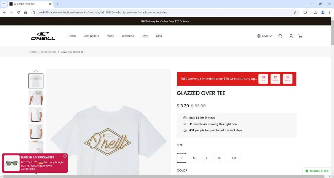 Oneillofficial.store Scam Store: A Fake O'Neill Website 1 Oneillofficial.store scam
