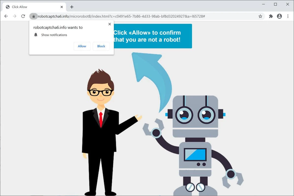 Remove Robotcaptcha6.info pop-up ads (Virus Removal Guide) 1 Image: Chrome browser is redirected to Robotcaptcha6.info