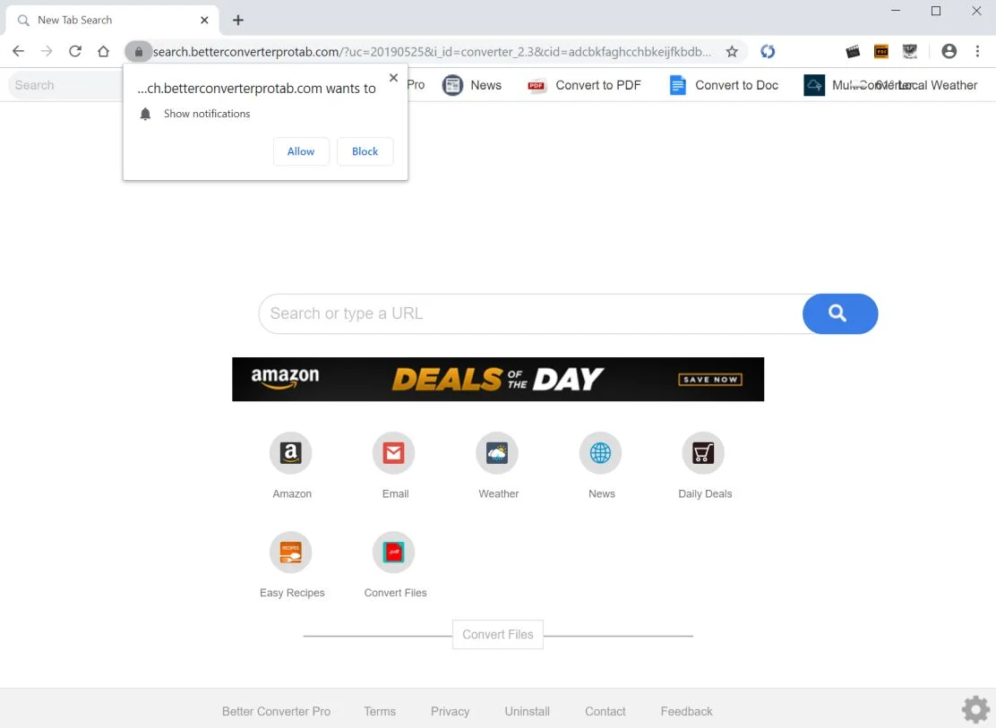 Image: Chrome browser is redirected to Better Converter Pro Search
