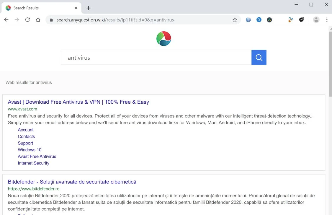 Image: Google Chrome is redirected to Search.anyquestion.wiki