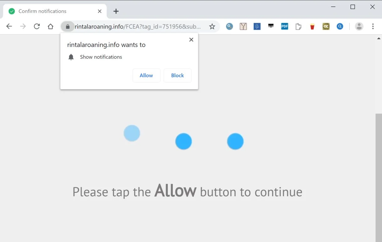 Image: Chrome browser is redirected to the Rintalaroaning.info site
