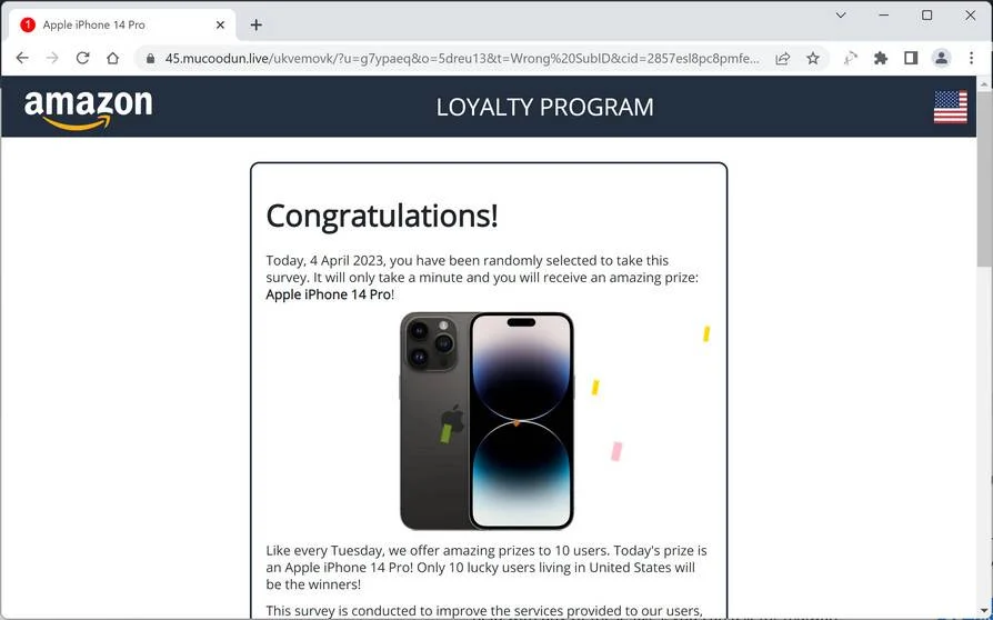 Screenshot of Mucoodun.live Fake Survey