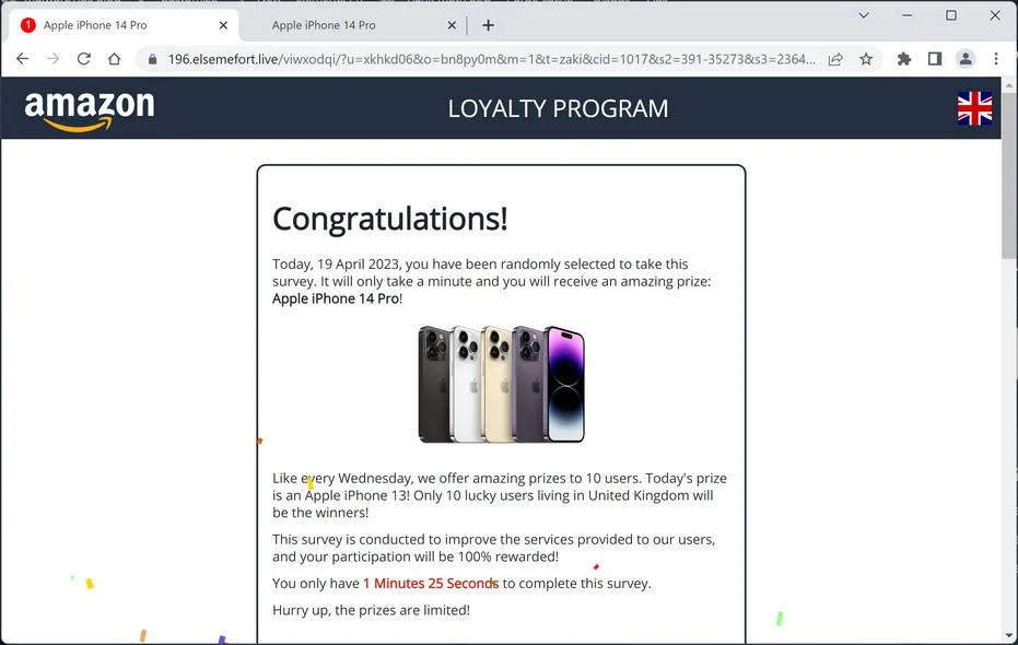 Screenshot of Elsemefort.live Fake Survey