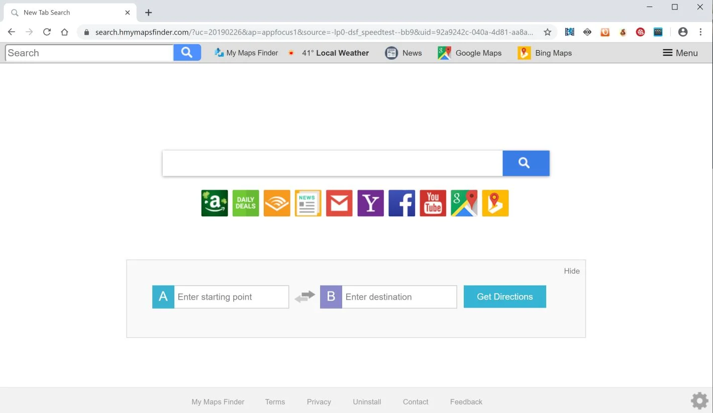 Image: Chrome browser is redirected to the search.hmymapsfinder.com site