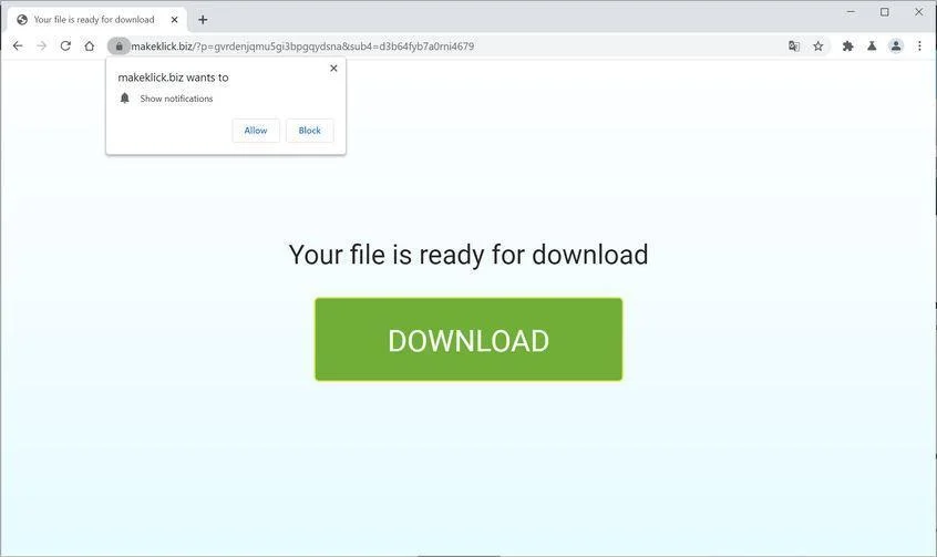 Image: Chrome browser is redirected to Makeklick.biz