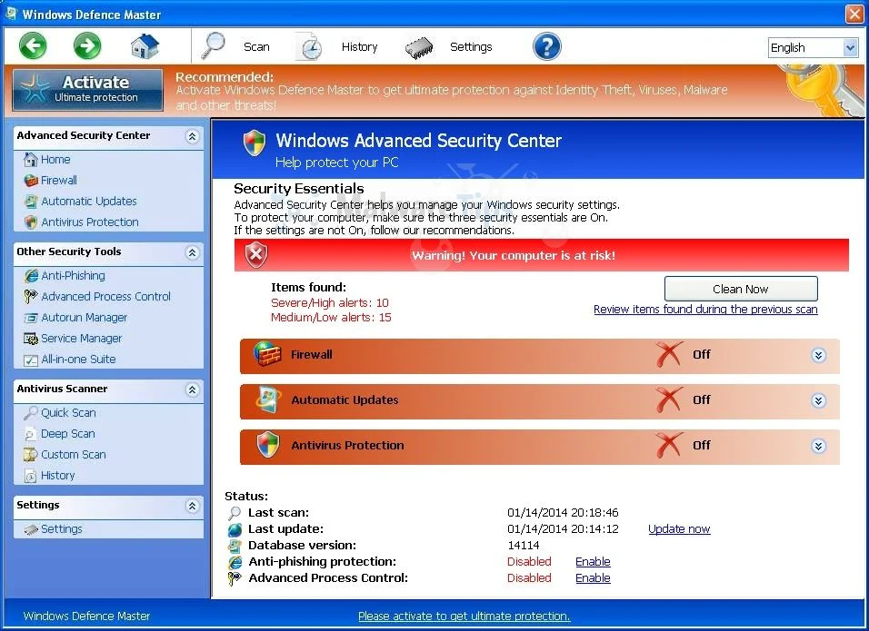 Picture of Windows Defence Master malware