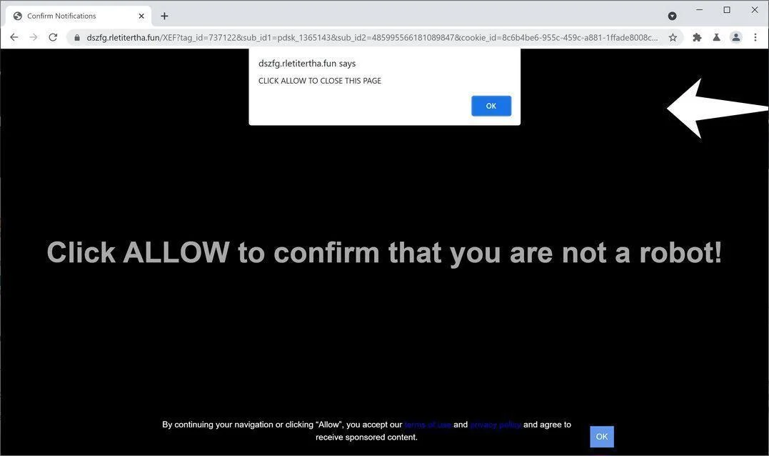 Remove Rletitertha.fun pop-up ads (Virus Removal Guide) 1 Image: Chrome browser is redirected to Rletitertha.fun
