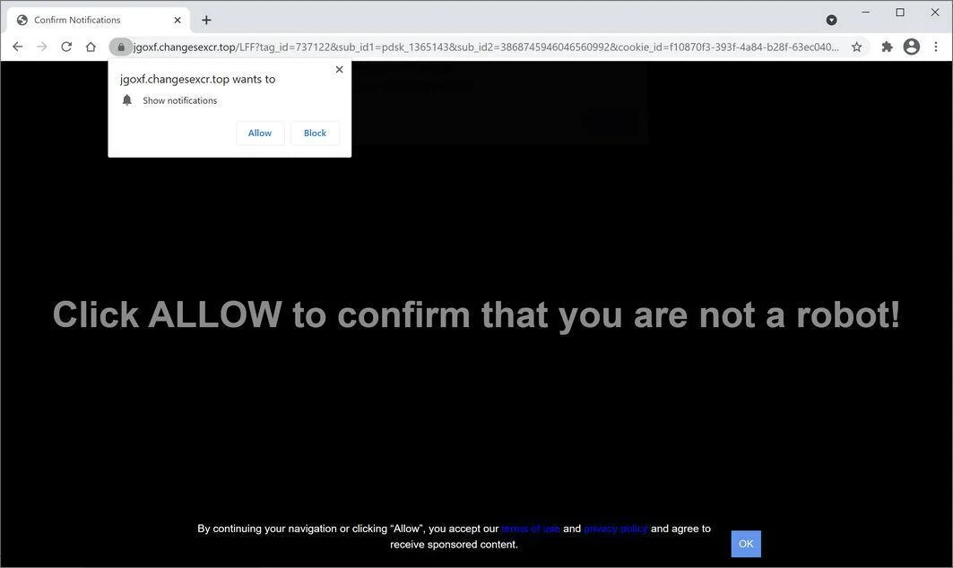 Image: Chrome browser is redirected to Changesexcr.top