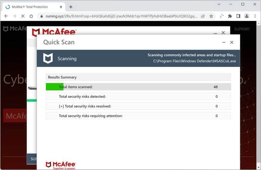 Screenshot of Ruming.xyz Fake Antivirus Scan