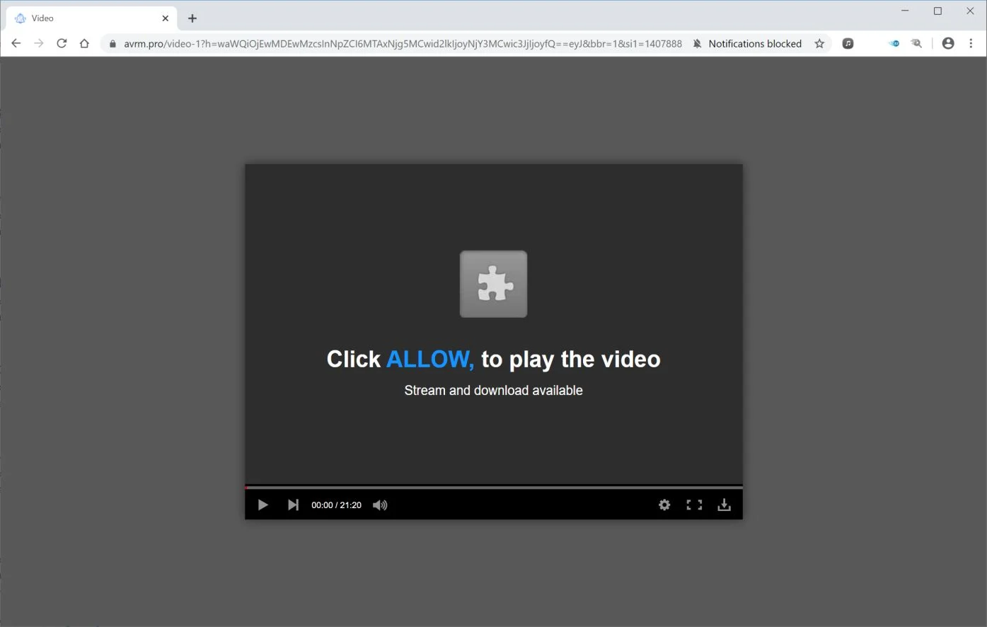 Image: Chrome browser is redirected to Avrm.pro