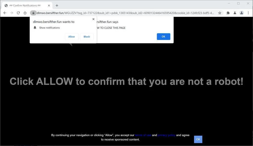 Remove Bersifther.fun pop-up ads (Virus Removal Guide) 1 Image: Chrome browser is redirected to Bersifther.fun