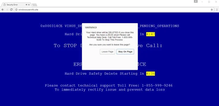 Your Hard Drive Will Be Deleted If you Close This Page Scam Virus