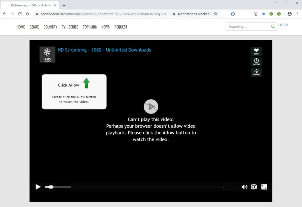 How to remove Secretvideos2020.com pop-up ads (Virus Removal Guide) 1 Image: Chrome browser is redirected to Secretvideos2020.com