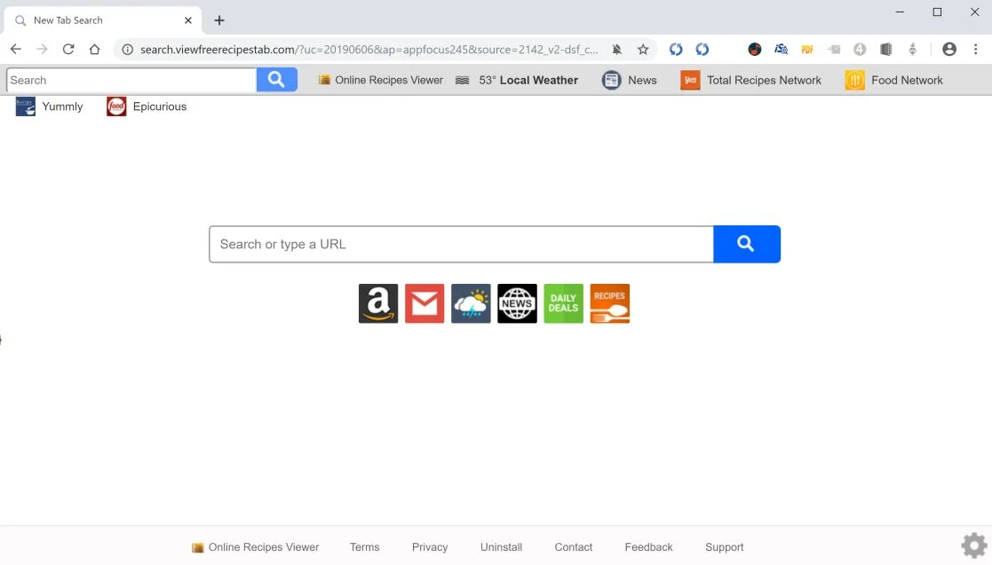 Remove Search.viewfreerecipestab.com redirect (Virus Removal Guide) 1 Image: Chrome browser is redirected to search.viewfreerecipestab.com