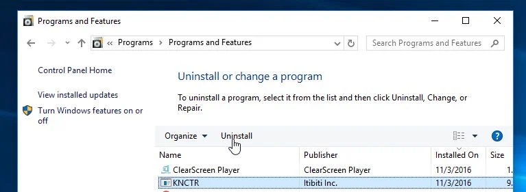 Uninstall KNCTR