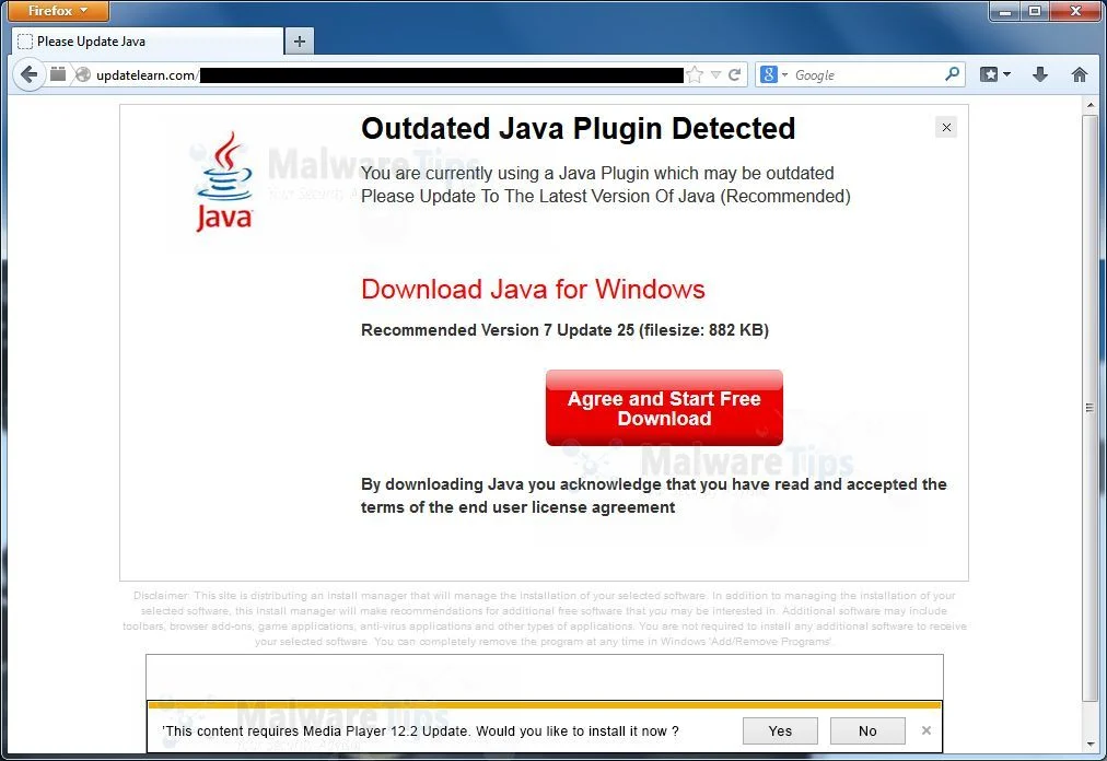 Outdated Java Plugin Detected virus Picture of Outdated Java Plugin Detected virus